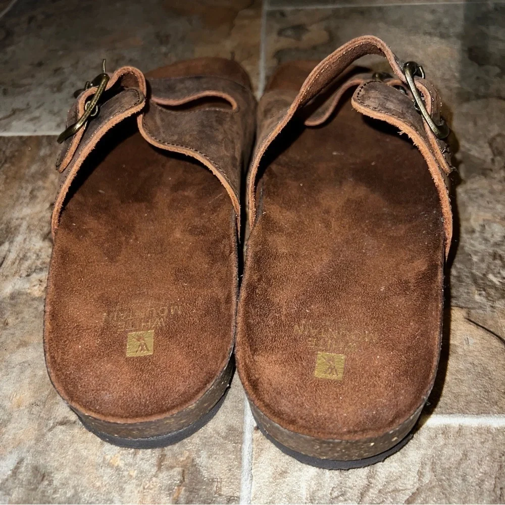 NEW White Mountain Helga Brown Double Strap Leather Slide Sandals - Picture 7 of 12